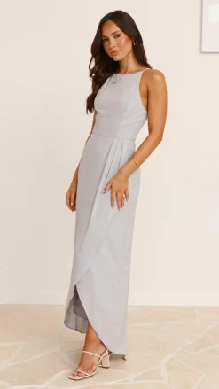 Genevieve Boat Neck Maxi Dress - Silver