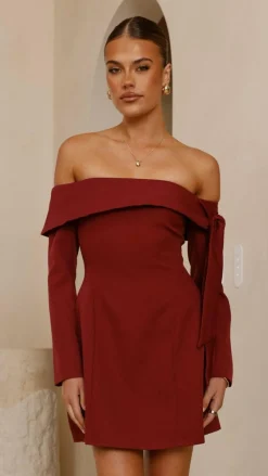 Halen Long Sleeve Mini Dress - Wine