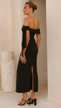Halen Off Shoulder Midi Dress - Black