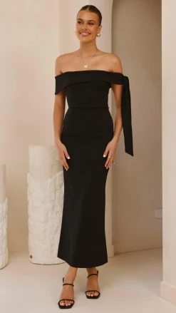 Halen Off Shoulder Midi Dress - Black