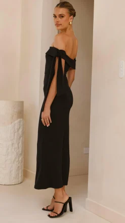 Halen Off Shoulder Midi Dress - Black