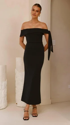 Halen Off Shoulder Midi Dress - Black
