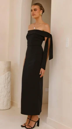 Halen Off Shoulder Midi Dress - Black