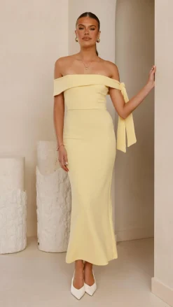 Halen Off Shoulder Midi Dress - Lemon