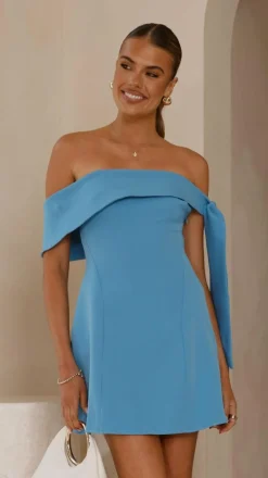 Halen Off Shoulder Mini Dress - Blue