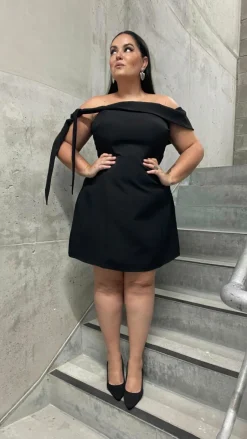 Halen Off Shoulder Mini Dress - Black