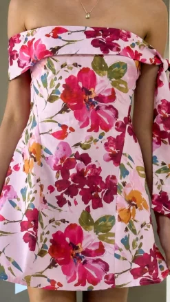 Halen Off Shoulder Mini Dress - Pink Floral