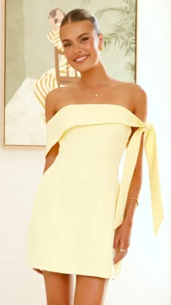 Halen Off Shoulder Mini Dress - Lemon