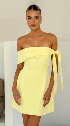 Halen Off Shoulder Mini Dress - Lemon
