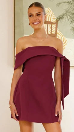 Halen Off Shoulder Mini Dress - Wine