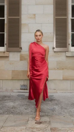 Halle One Shoulder Maxi Dress - Red