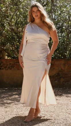 Halle One Shoulder Maxi Dress - Champagne