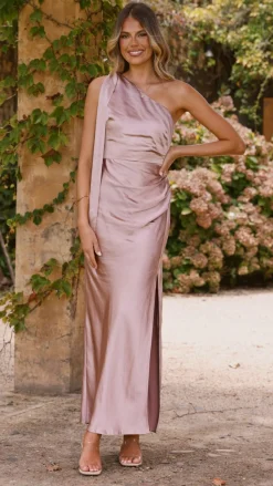 Halle One Shoulder Maxi Dress - Dusty Pink