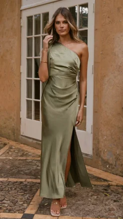 Halle One Shoulder Maxi Dress - Olive