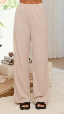 Harini Off Shoulder Long Sleeve Top and Pants Set - Taupe