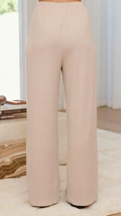 Harini Off Shoulder Long Sleeve Top and Pants Set - Taupe
