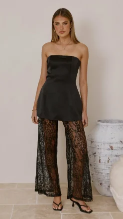 Harlean Strapless Top and Lace Pants Set - Black