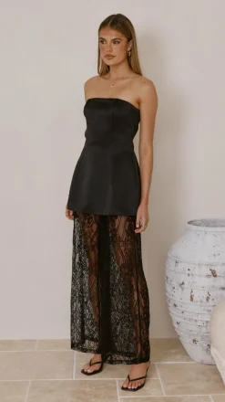 Harlean Strapless Top and Lace Pants Set - Black