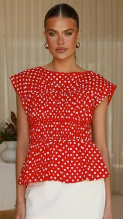 Harmonia Top - Red / White Polka Dot