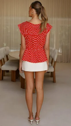 Harmonia Top - Red / White Polka Dot