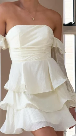 Harsha Off Shoulder Long Sleeve Mini Dress - Cream