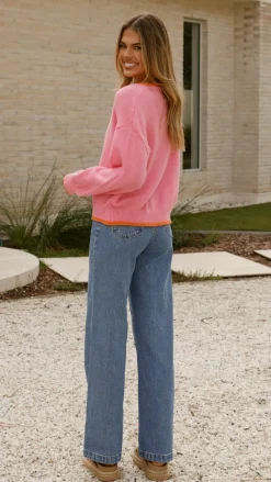 Hazina Tie Long Sleeve Knit Top - Pink / Orange