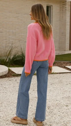 Hazina Tie Long Sleeve Knit Top - Pink / Orange