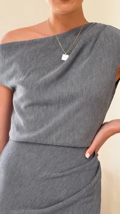 Helana Off Shoulder Maxi Dress - Grey