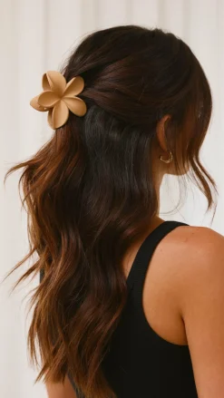 Hibiscus Matte Flower Claw Clip - Tan