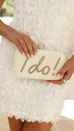 I DO Sequin Clutch - Gold/White