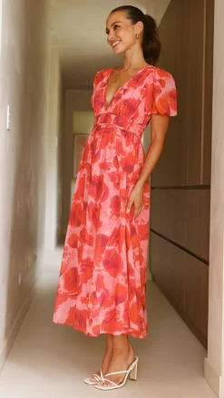 Ilah Maxi Dress - Red/Pink