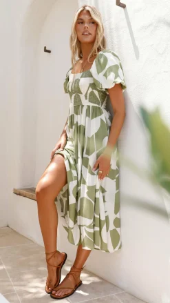 Ilene Midi Dress - Sage Print