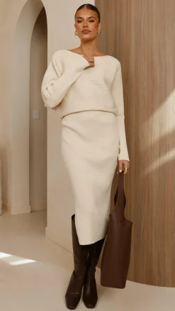 Iluka Knit Midi Skirt - Beige