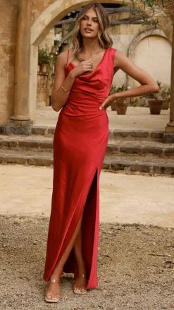 Iris Asymmetrical Maxi Dress - Red