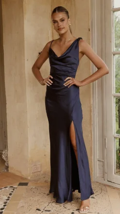 Iris Asymmetrical Maxi Dress - Navy