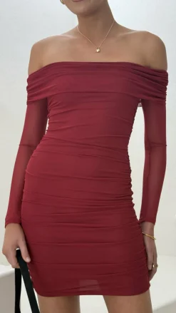 Isadora Off Shoulder Mini Dress - Wine