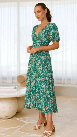 Itzel Midi Dress - Green Floral