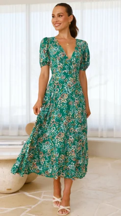Itzel Midi Dress - Green Floral