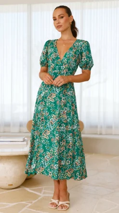 Itzel Midi Dress - Green Floral
