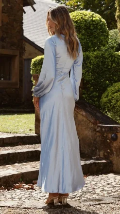 Ivy Long Sleeve Tie Front Maxi Dress - Blue