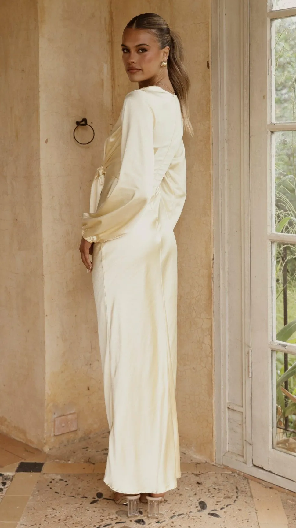 Ivy Long Sleeve Tie Front Maxi Dress - Yellow