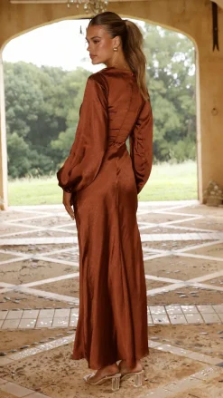 Ivy Long Sleeve Tie Front Maxi Dress - Rust