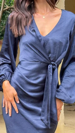 Ivy Long Sleeve Tie Front Maxi Dress - Navy