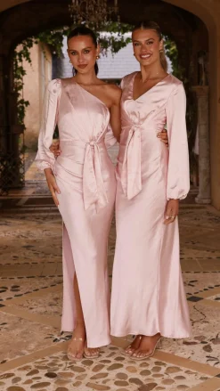 Ivy Long Sleeve Tie Front Maxi Dress - Pink