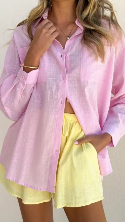 Jamie Long Sleeve Top and Shorts Set - Pink/Yellow