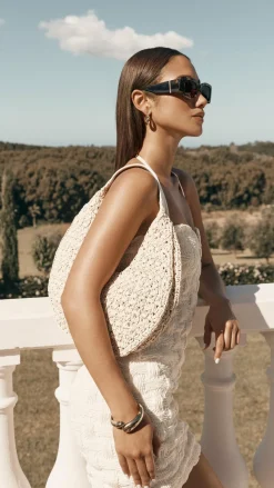 Jasmine Shoulder Bag - Natural Raffia-White