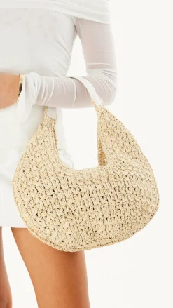 Jasmine Shoulder Bag - Natural Raffia-White