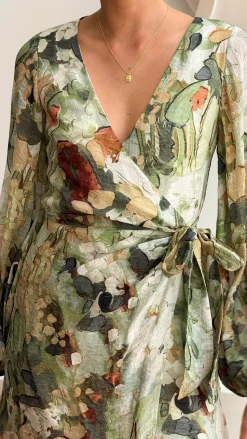 Jemma Long Sleeve Mini Dress - Green Abstract