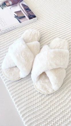 Jessica Fluffy Slippers - White