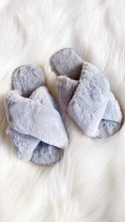 Jessica Fluffy Slippers - Grey